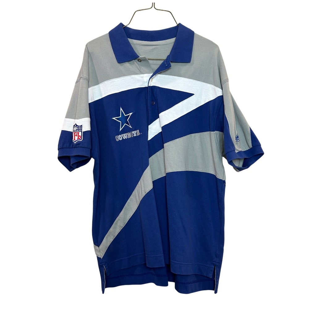 Vintage Dallas Cowboys Polo Men XL Blue Silver Colorblock Apex NFL Star Logo